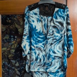 Retro Zac & Rachel Swirl Print Blouse with Lace Detail